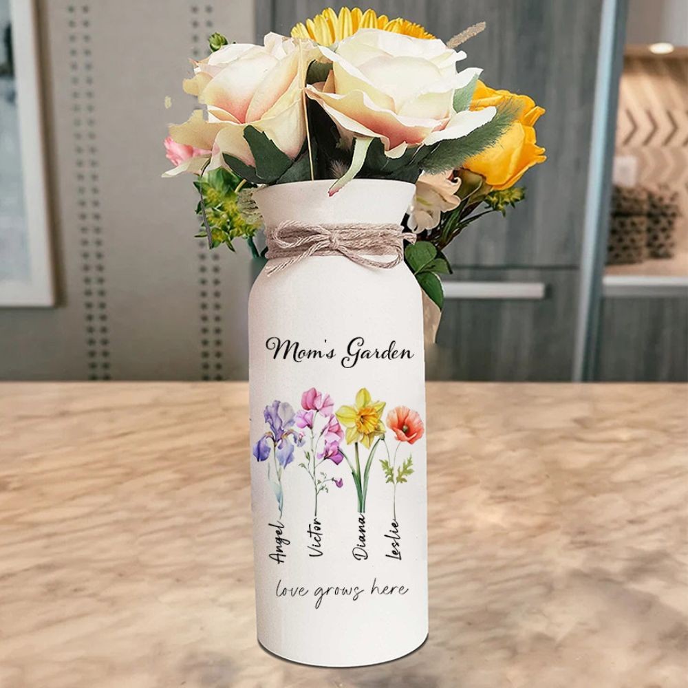 Personalized Birth Month Flower Vase with Grandkids Names, Mothers Day Gifts