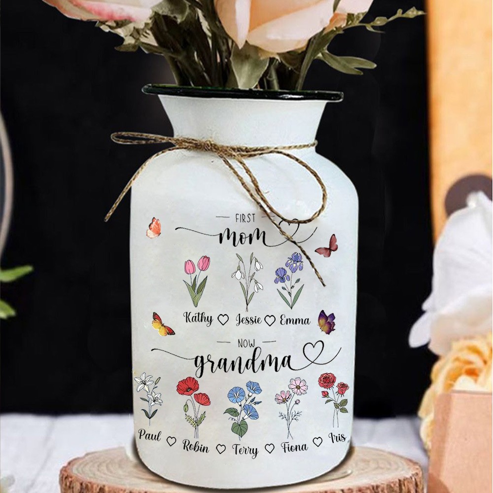 Custom Grandmas Garden Flower Vase, Personalized Birth Month Flower Vase with Grandkids Names, Mothers Day Gift