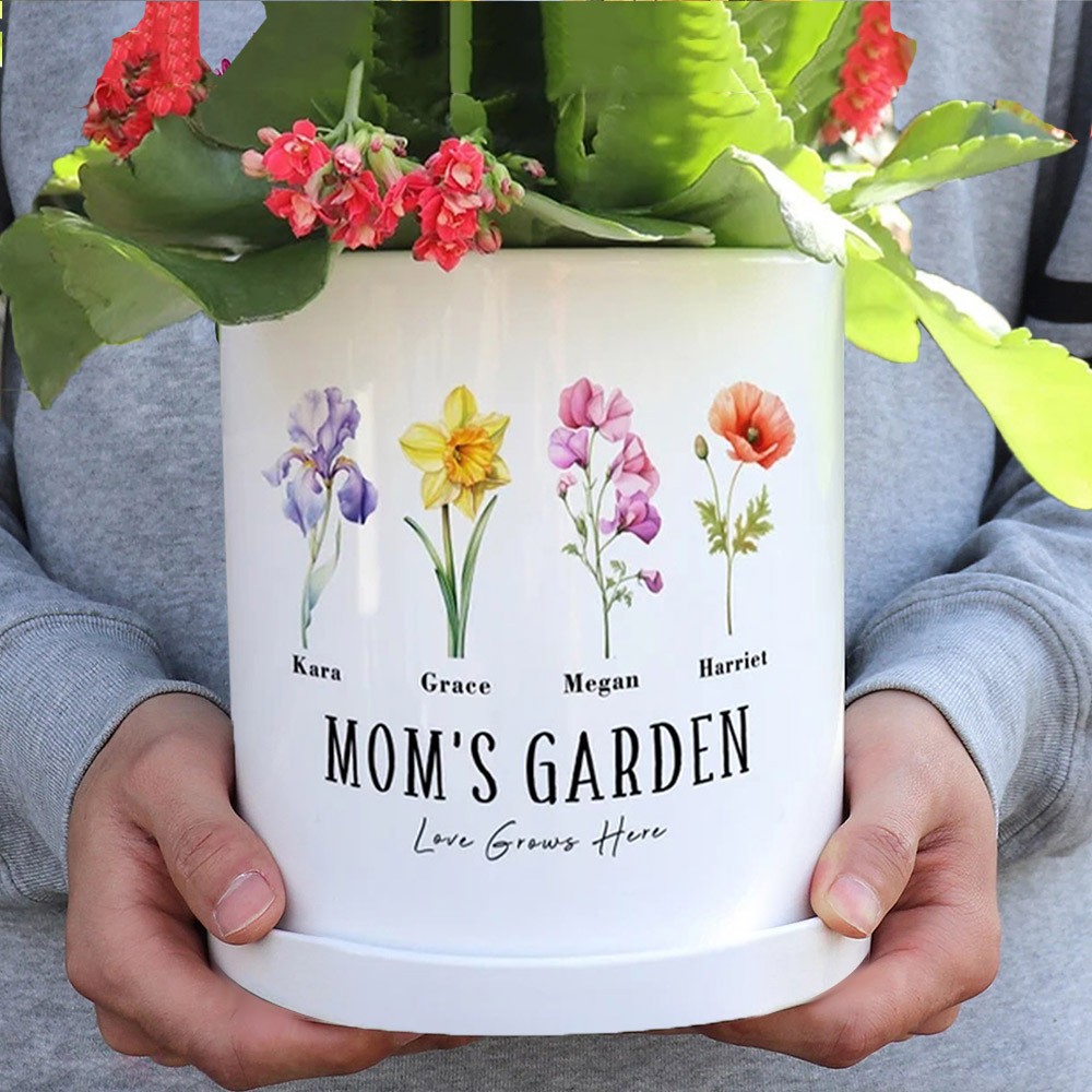 Personalized Birth Month Flower Pots with Grandkids Names, Mothers Day Gifts