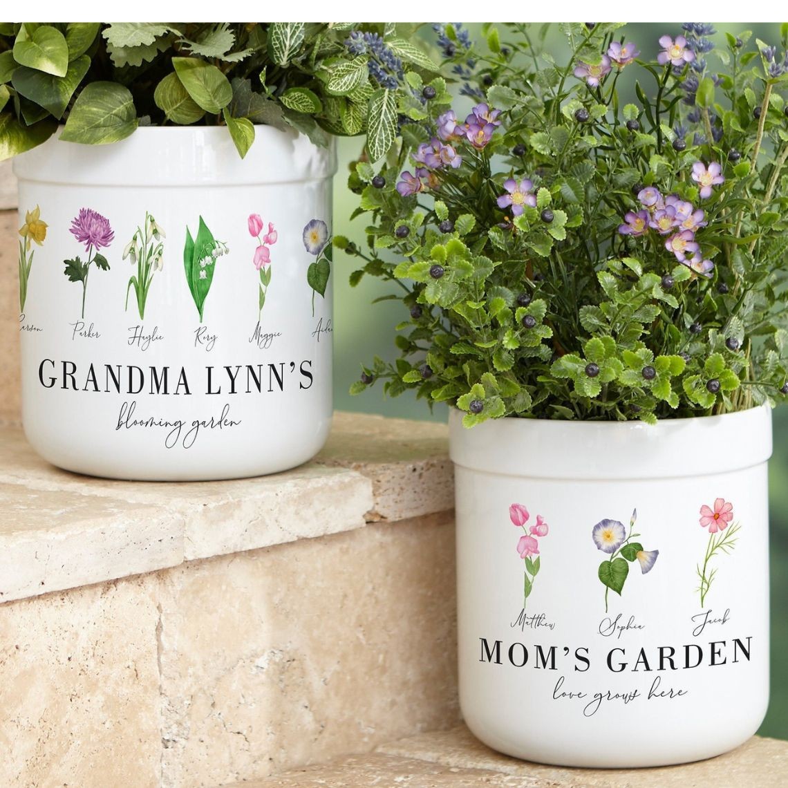 Personalized Birth Month Flower Pots with Grandkids Names, Mothers Day Gift for Mum,Gigi, Grammy, Mom, Nana