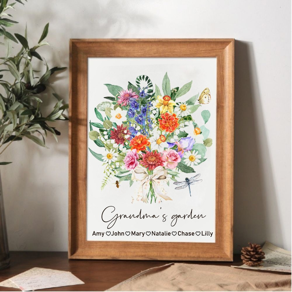 Personalized Birth Month Flower with Grandkids Names, Mothers Day Gift for Mum,Gigi, Grammy, Mom, Nana