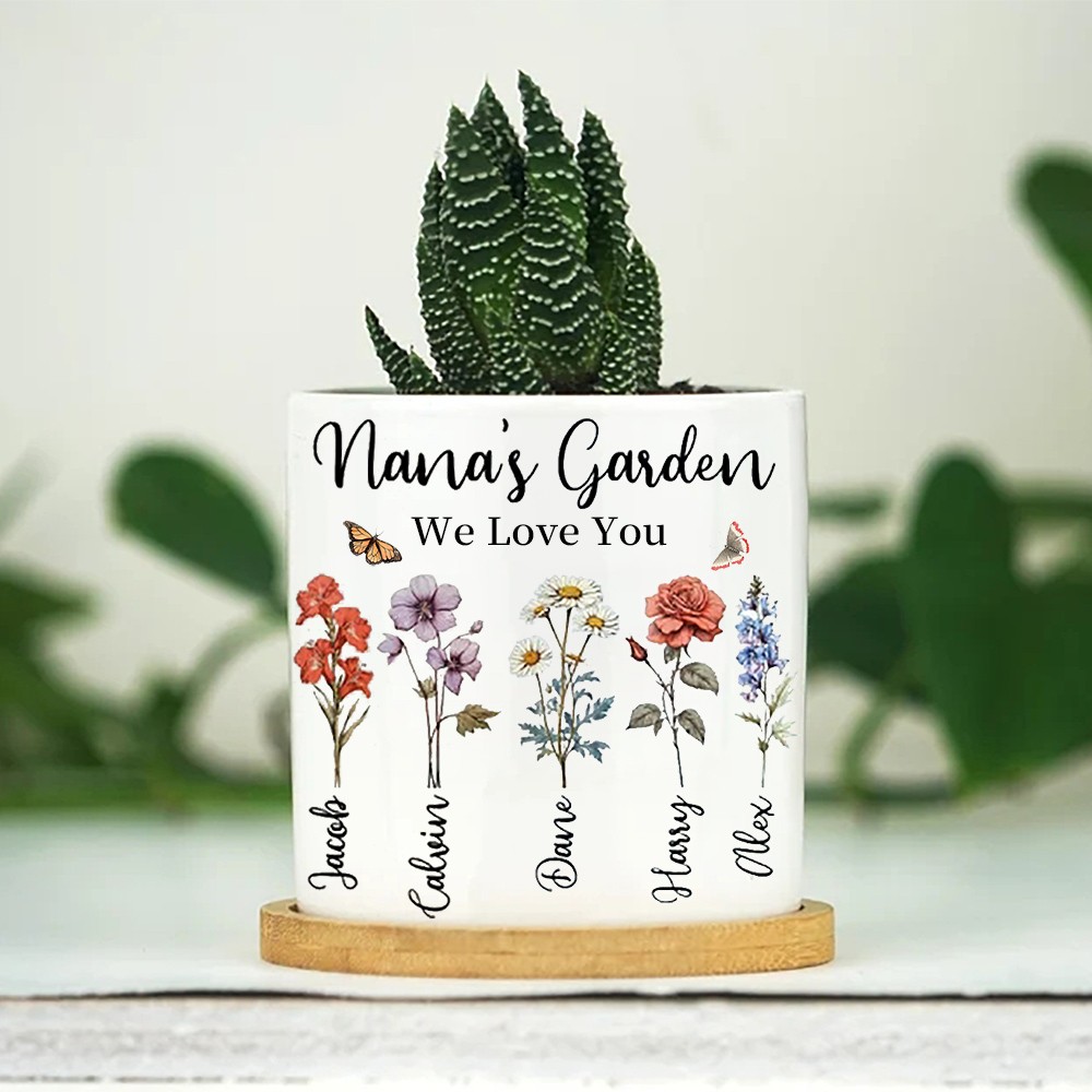 Personalized Birth Month Flower Pots with Grandkids Names, Mothers Day Gift for Mum,Gigi, Grammy, Mom, Nana