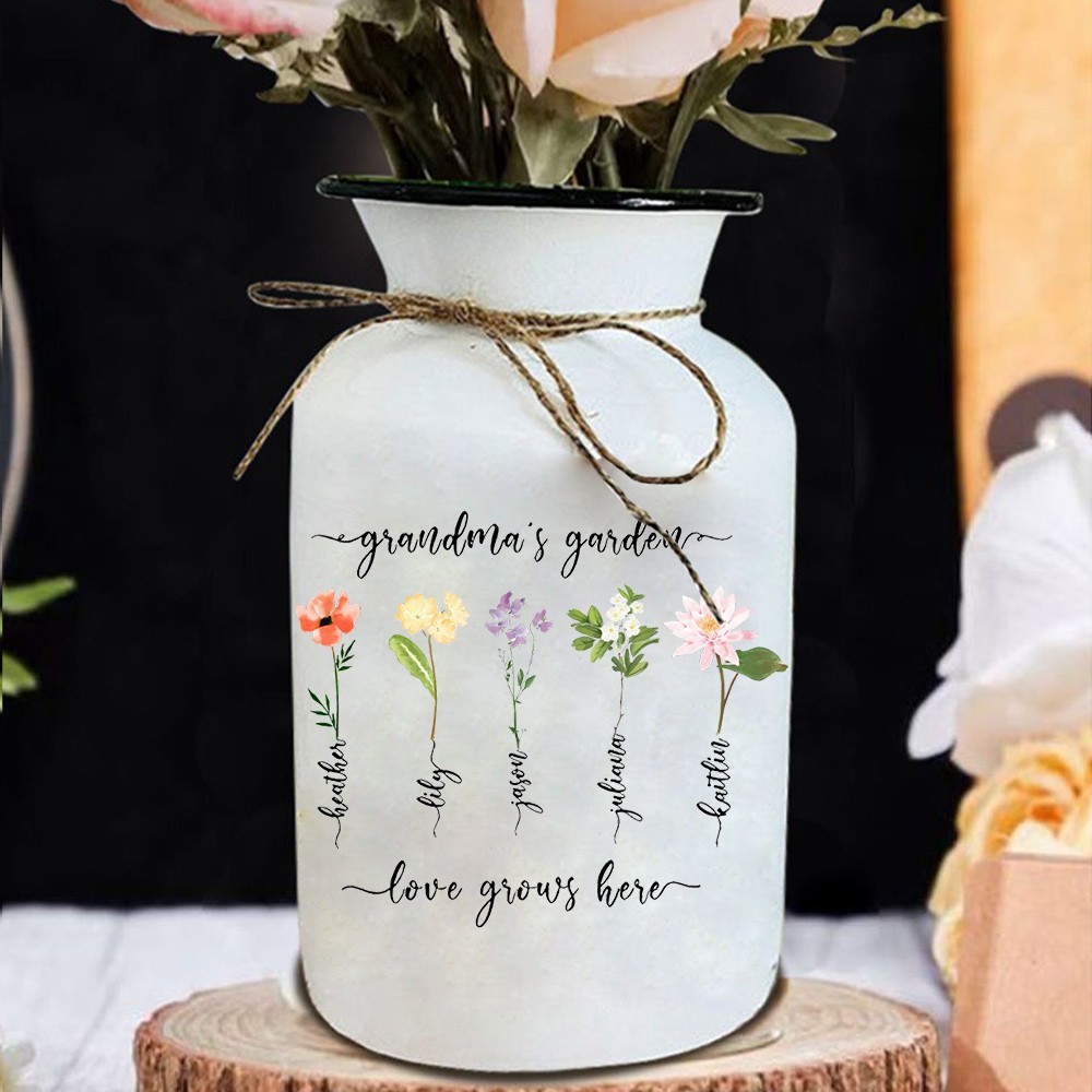 Personalized Birth Month Flower Vase with Grandkids Names, Mothers Day Gift