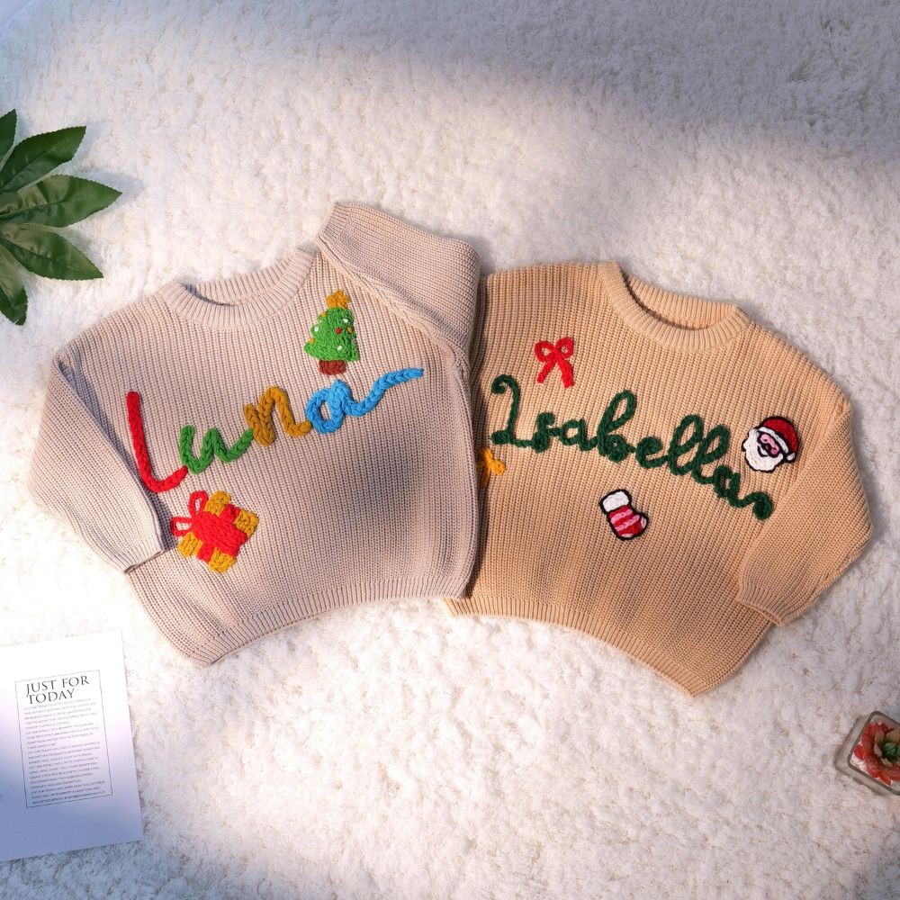 Christmas and Holiday Hand Embroidered Sweater for Baby Girls Boy