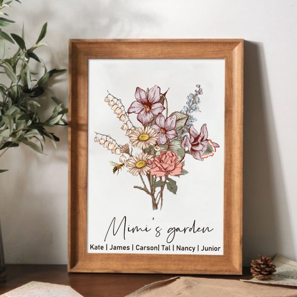 Personalized Birth Month Flower with Grandkids Names, Mothers Day Gift for Mum,Gigi, Grammy, Mom, Nana