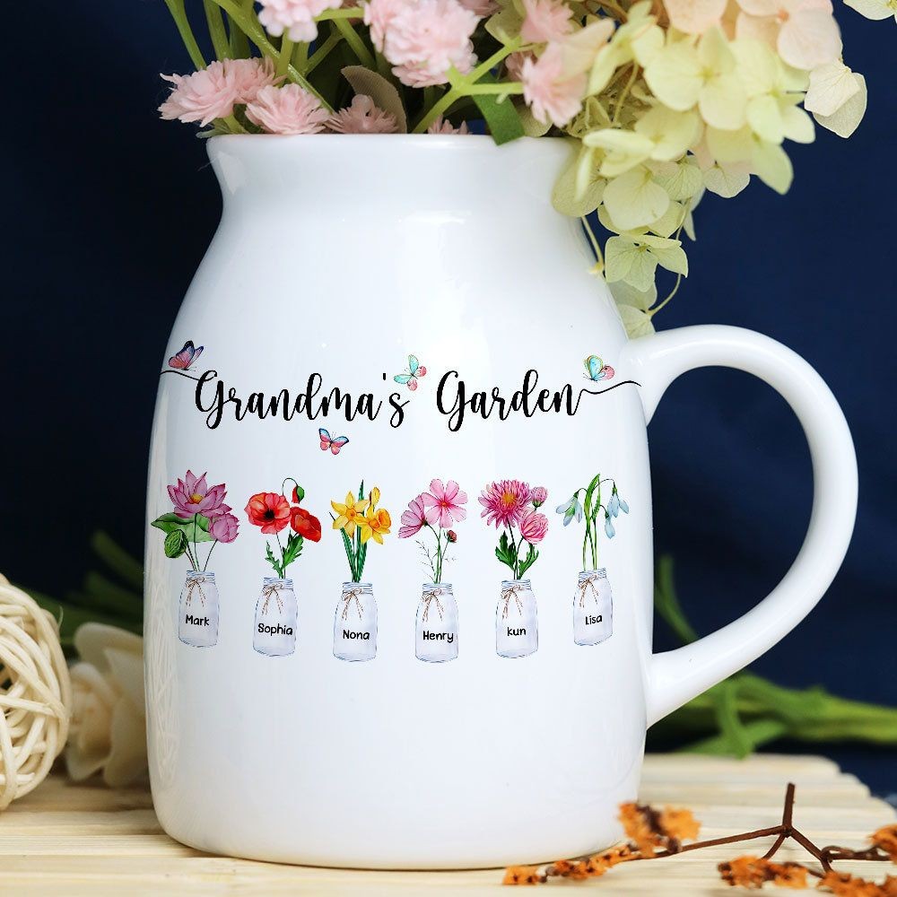 Custom Grandmas Garden Flower Vase, Personalized Birth Month Flower Vase with Grandkids Names, Mothers Day Gift for Gigi, Grammy, Mom, Nana