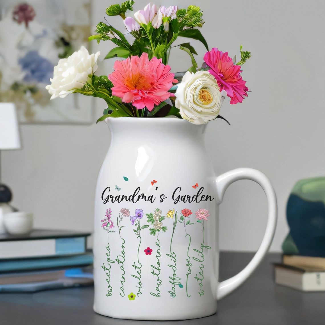 Personalized Birth Month Flower Vase with Grandkids Names, Mothers Day Gift 