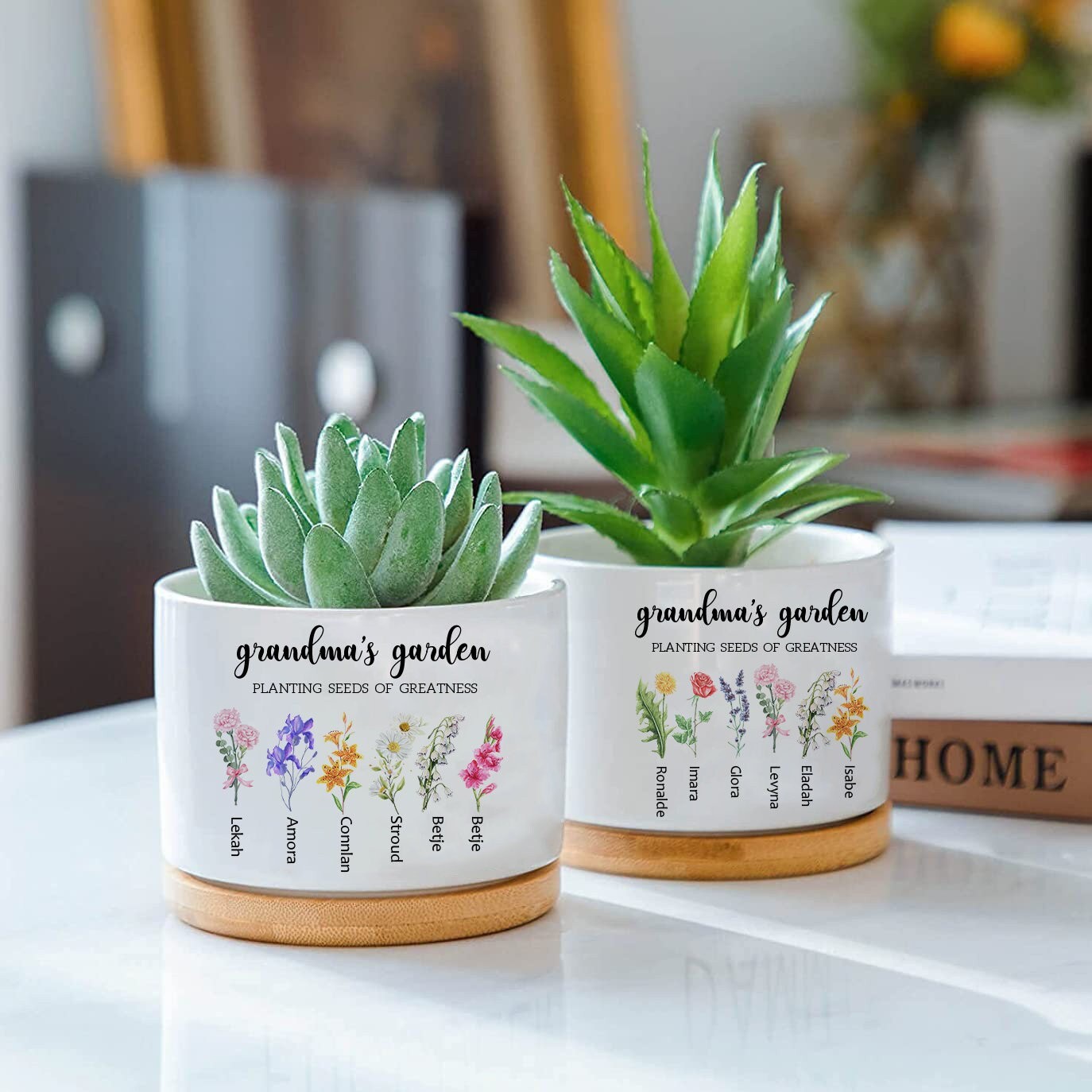 Personalized Birth Month Flower Pots with Grandkids Names, Mothers Day Gift for Mum,Gigi, Grammy, Mom, Nana