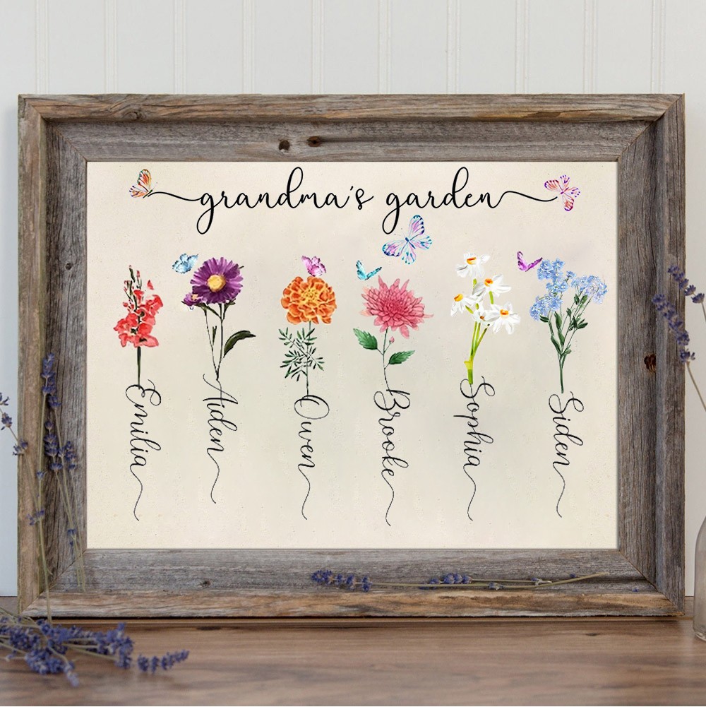 Personalized Birth Month Flower with Grandkids Names, Mothers Day Gift for Mum,Gigi, Grammy, Mom, Nana