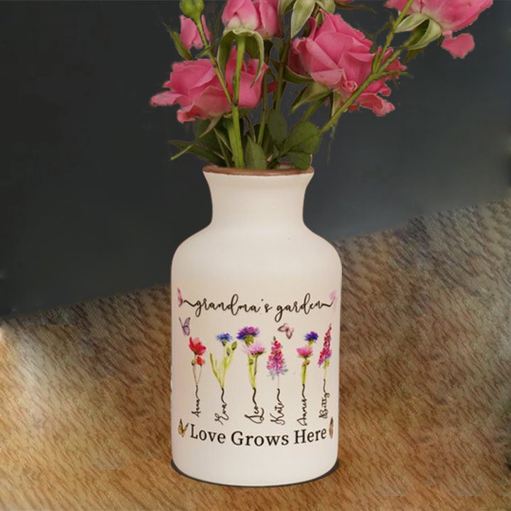 Personalized Birth Month Flower Pots with Grandkids Names, Mothers Day Gift