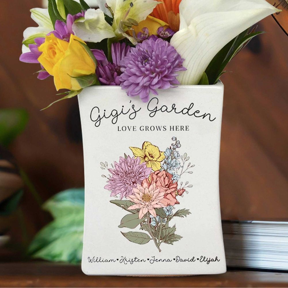 Personalized Birth Month Flower Pots with Grandkids Names, Mothers Day Gift for grandma,Gigi, Grammy, Mom, Nana