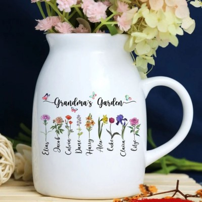 Custom Grandmas Garden Flower Vase, Personalized Birth Month Flower Vase with Grandkids Names, Mothers Day Gift