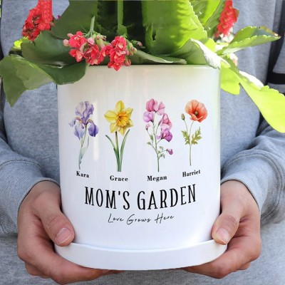 Personalized Birth Month Flower Pots with Grandkids Names, Mothers Day Gifts