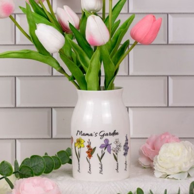 Custom Grandmas Garden Flower Vase, Personalized Birth Month Flower Vase with Grandkids Names, Mothers Day Gift