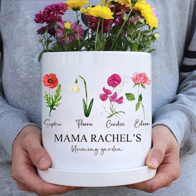 Personalized Birth Month Flower Pots with Grandkids Names, Mothers Day Gift