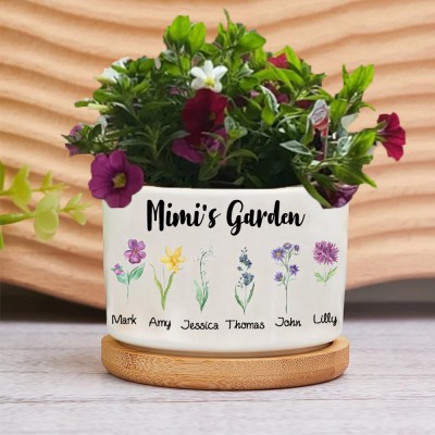 Personalized Birth Month Flower Pots with Grandkids Names, Mothers Day Gift for Mum,Gigi, Grammy, Mom, Nana