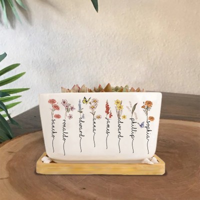 Personalized Birth Month Flower Pots with Grandkids Names, Mothers Day Gift