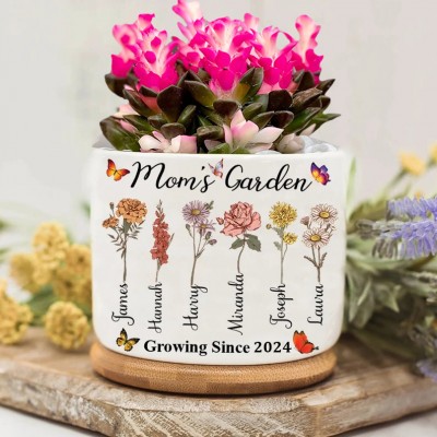 Personalized Birth Month Flower Pots with Grandkids Names, Mothers Day Gift for grandma,Gigi, Grammy, Mom, Nana