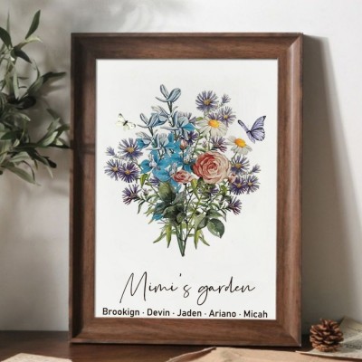 Personalized Birth Month Flower with Grandkids Names, Mothers Day Gift for Mum,Gigi, Grammy, Mom, Nana