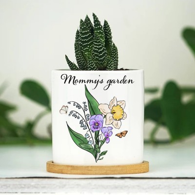 Personalized Birth Month Flower Pots with Grandkids Names, Mothers Day Gift for Mum,Gigi, Grammy, Mom, Nana