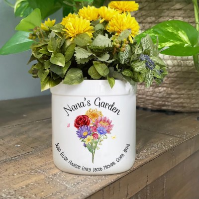 Personalized Birth Month Flower Pots with Grandkids Names, Mothers Day Gift for grandma,Gigi, Grammy, Mom, Nana