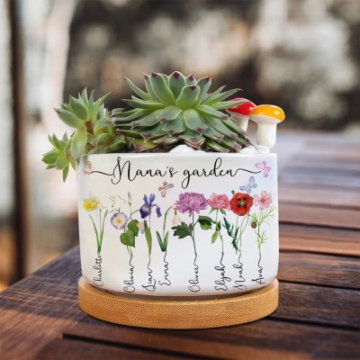 Personalized Birth Month Flower Pots with Grandkids Names, Mothers Day Gift for grandma,Gigi, Grammy, Mom, Nana