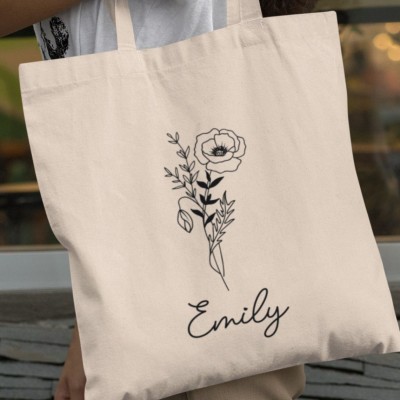 Custom Birth Month Birth Flower Tote Bag, Bachelorette Party, Plant Lover Gift, Plant mom Bag, birthday gift for mom, gift for best friends