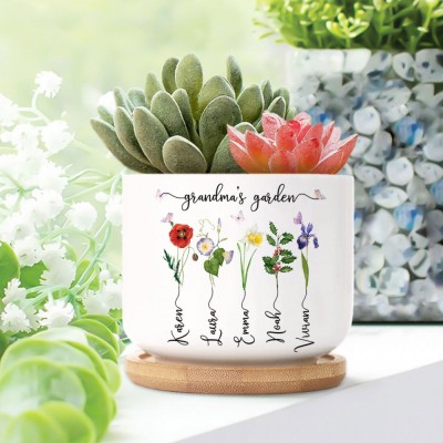 Personalized Birth Month Flower Pots with Grandkids Names, Mothers Day Gift for grandma,Gigi, Grammy, Mom, Nana