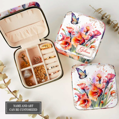 Personalized jewelry box with birth month flowers and name, gift to yourself, mother, daughter, sister.