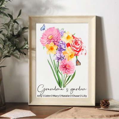 Personalized Birth Month Flower with Grandkids Names, Mothers Day Gift for Mum,Gigi, Grammy, Mom, Nana