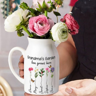 Custom Grandmas Garden Flower Vase, Personalized Birth Month Flower Vase with Grandkids Names, Mothers Day Gift for Gigi, Grammy, Mom, Nana