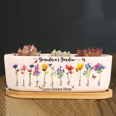 Personalized Birth Month Flower Pots with Grandkids Names, Mothers Day Gifts