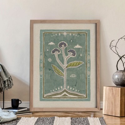 Mystical Floral Poster Earthy Room Decor Folk Art Vintage Flower