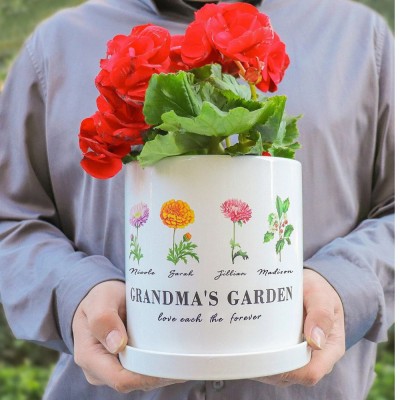 Personalized Birth Month Flower Pots with Grandkids Names, Mothers Day Gift