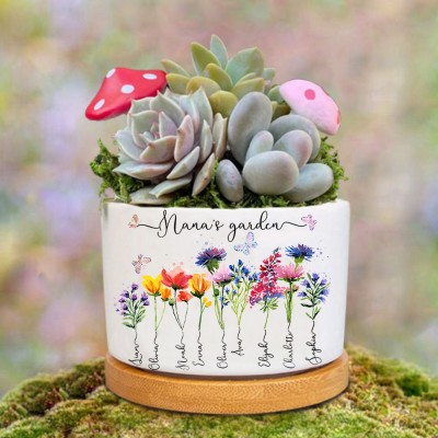 Personalized Birth Month Flower Pots with Grandkids Names, Mothers Day Gift for Mum,Gigi, Grammy, Mom, Nana