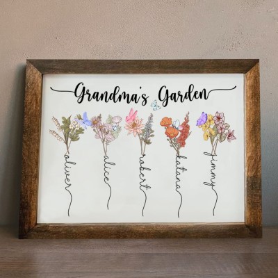 Personalized Birth Month Flower with Grandkids Names, Mothers Day Gift for Mum,Gigi, Grammy, Mom, Nana