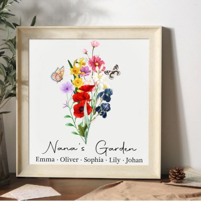 Personalized Birth Month Flower with Grandkids Names, Mothers Day Gift for Mum,Gigi, Grammy, Mom, Nana