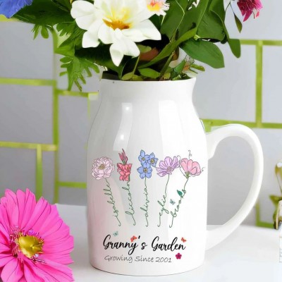 Custom Grandmas Garden Flower Vase, Personalized Birth Month Flower Vase with Grandkids Names, Mothers Day Gift for Gigi, Grammy, Mom, Nana