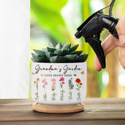 Personalized Birth Month Flower Pots with Grandkids Names, Mothers Day Gift for Mum,Gigi, Grammy, Mom, Nana