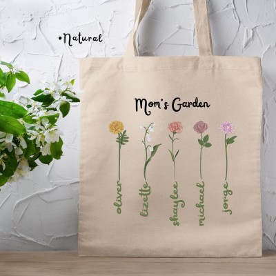 Custom Birth Month Birth Flower Tote Bag, Mother's Day Gift, Custom Mom Tote Bag, Custom Flower Tote bag, Tote Bag Aesthetic, Cute Tote Bag