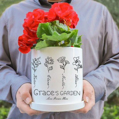 Personalized Birth Month Flower Pots with Grandkids Names, Mothers Day Gift