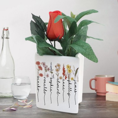 Custom Grandmas Garden Flower Book Vase with Grandkids Names, Mothers Day Gift