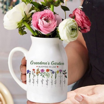 Personalized Birth Month Flower Vase with Grandkids Names, Mothers Day Gift for