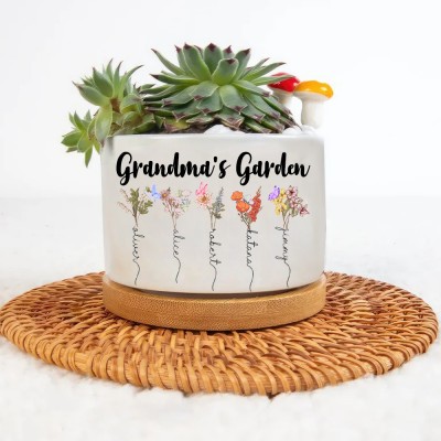 Personalized Birth Month Flower Pots with Grandkids Names, Mothers Day Gift for Mum,Gigi, Grammy, Mom, Nana