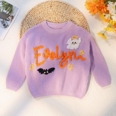 Happy Halloween Personalized Embroidered Name Baby Sweater.