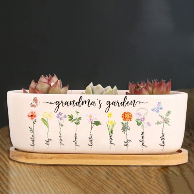 Personalized Birth Month Flower Pots with Grandkids Names, Mothers Day Gifts