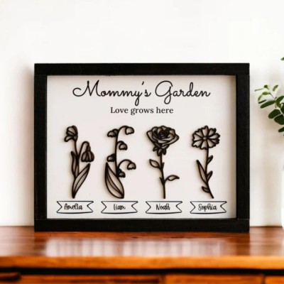 Personalized Grandma's Garden Birth Month Flower Frame Wood Sign, Gifts For Mother's Day