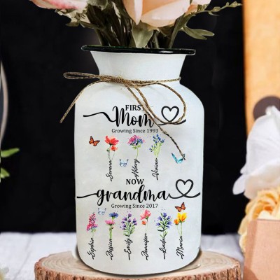 Personalized Birth Month Flower Vase with Grandkids Names, Mothers Day Gift