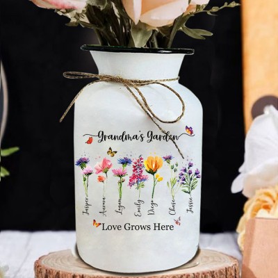 Personalized Birth Month Flower Pots with Grandkids Names, Mothers Day Gift