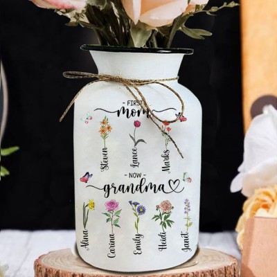 Personalized Birth Month Flower Vase with Grandkids Names, Mothers Day Gift